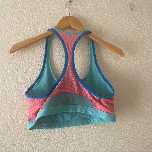 Lorna Jane Pink And Blue Logo Front Racerback Sports Bra - Picture 2 of 3